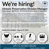 Historic Preservation Division Manager career opportunity at the City of Austin Planning Department (Austin, TX)